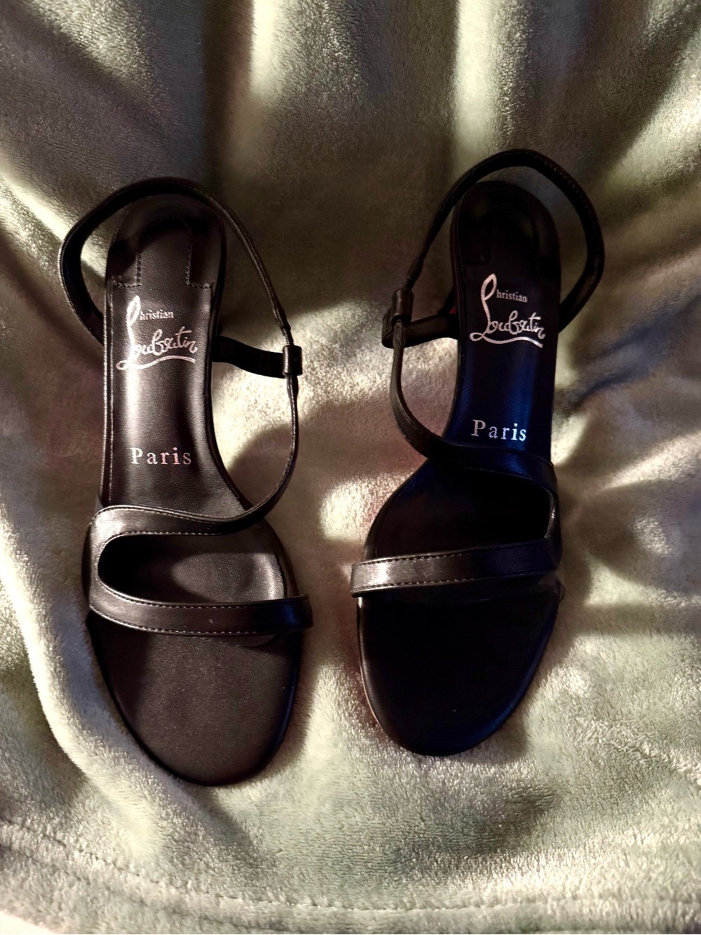 Black Leather Ankle-Strap Heels